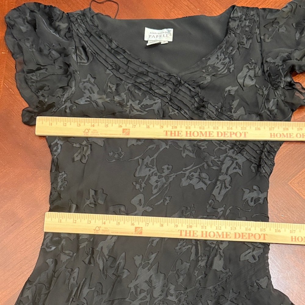 Vintage Adrianna Papell silk burnout Elegant Black Asymmetrical Dress flutter - Picture 11 of 13